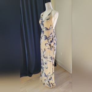 LULUS | Beige and Blue Floral Dress